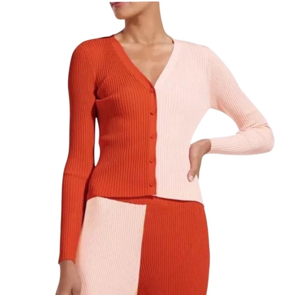 STAUD Cargo Colorblock Ribbed Button Front Cardigan Sweater‎ Women's Size S